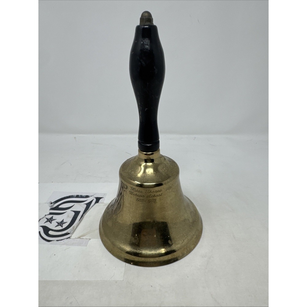 Vintage Brass Schoolhouse Bell With Wood Handle 9" Hilda Thorpe Webster School